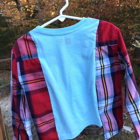 Upcycled Girl’s Cotton Plaid Tee: Oversized Dance Graphic T-Shirt, Size 6-8 - Picture 6 of 7